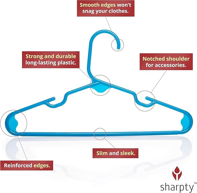 Sharpty Kids Plastic Hangers, Children's Hangers for Baby, Toddler, and Child Clothes - Everyday Standard Use - Ideal for Boys and Girls Closet, Clothing, Pants, Coats, and More - Blue, 20 Pack - Image 3