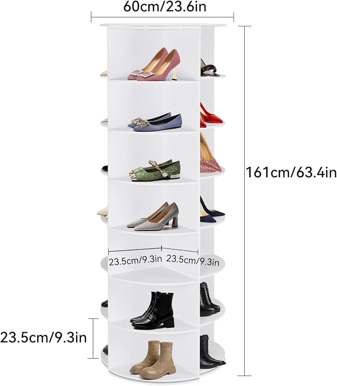 Rotating Shoe Rack Tower, 7 Tier 28 Pairs Large Shoe Storage Organizer, Space-Saving Free Standing Shoe Racks, 360° Revolving Round Shoe Rack for Closet Handbag Display, White - Image 3
