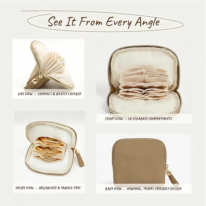Mini Travel Jewelry Case, Small Jewelry Organizer, Jewelry Travel Case for Women, Portable Travel Jewelry Organizer Bag, Travel Jewelry Box – 5.3 × 5.1 inches (Sand Brown) - Image 3