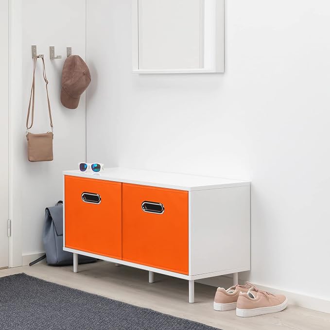 Black Fabric Cubby Storage Bins,13x13x13 Inches ,Cube Organizer Bin Foldable Storage Boxes with Dual Handles Fabric Organizer Box and collapsible Storage basket,Set of 6,Orange - Image 4