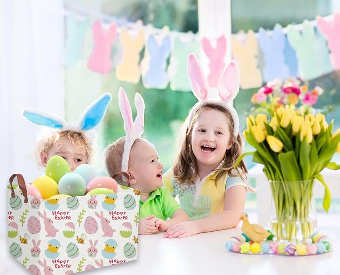 Easter Bunny Kids Gift Basket - Rectangular Toy Storage Basket Organizer Bin Box for Boys & Girls - Cute Easter Egg Room Decor for Home - Image 5