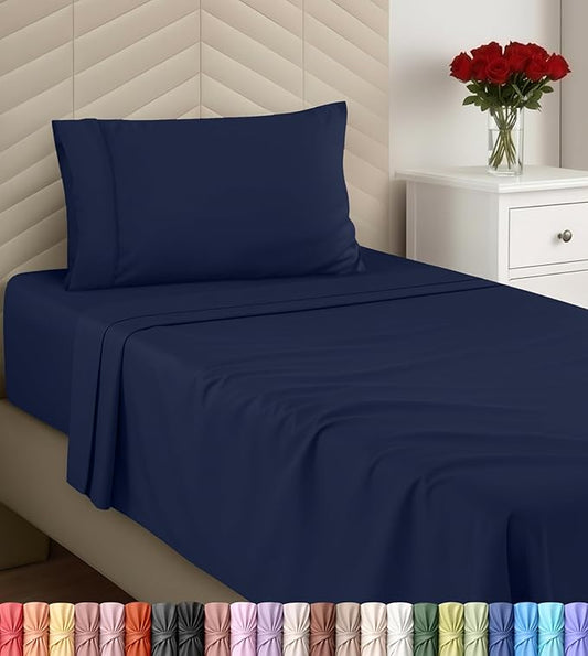 Utopia Bedding Twin Size 3 Piece Sheet Set - Brushed Microfiber - Soft Bed Sheets for Twin Size Bed Set - Includes 1 Fitted, 1 Flat, & 1 Pillow Case - Deep Pocket (Navy)