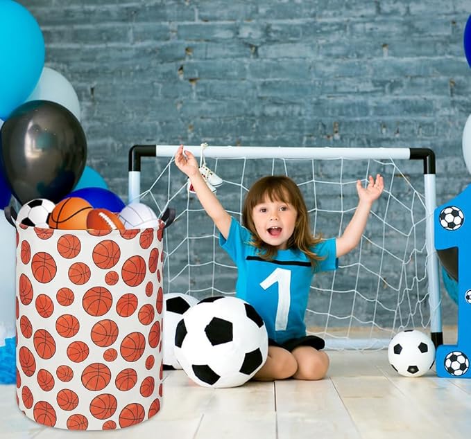 HIYAGON Basketball Kids Laundry hamper Baby Hamper for Nursery Boy and Girl Hamper Cute Kids Toys Storage Bin Organizer Room Decor for Home(Basketball) - Image 4