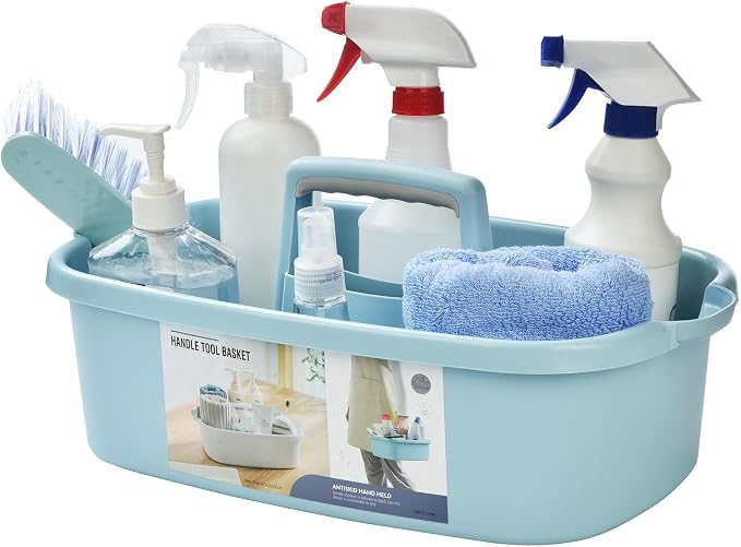 ALINK Large Plastic Shower Caddy Tote, Portable Storage Caddy Basket Organizer with Handle for Dorm, Bathroom, Tool, Garden, Kitchen, Cleaning Supplies – Blue by ALINK
