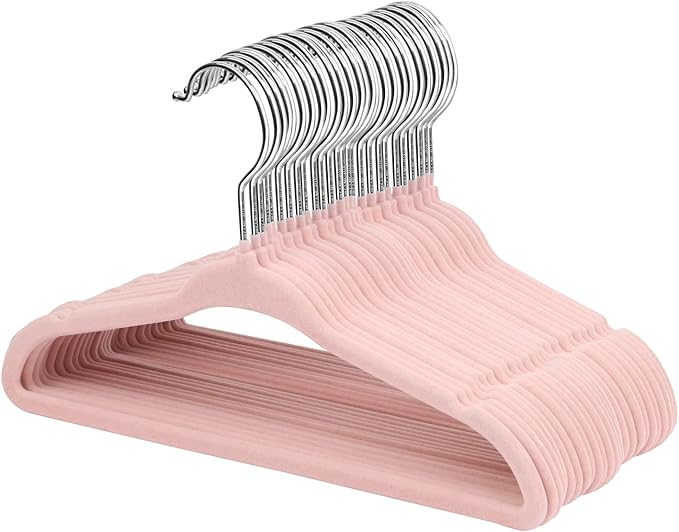 ManGotree Velvet Baby Clothes Hangers, Baby Toddler Kids Hangers with Swivel Hook, Notched Shoulder Design for Kids and Children Clothes (30 Pack, Light Pink) by ManGotree