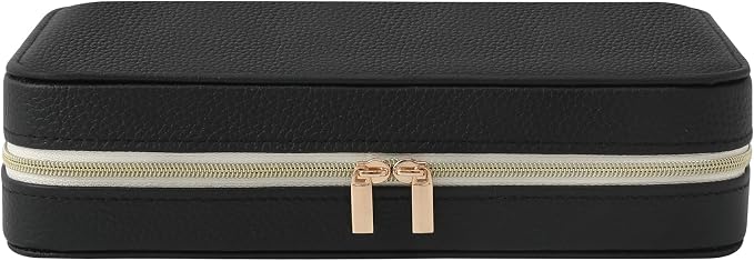 Genuine Leather Travel Jewelry Organizer Case Box with Mirror for Women, Small Mini Portable Jewelry Box for Ring Earrings Necklace Bracelet Luxury Gift for Women（Black） - Image 2