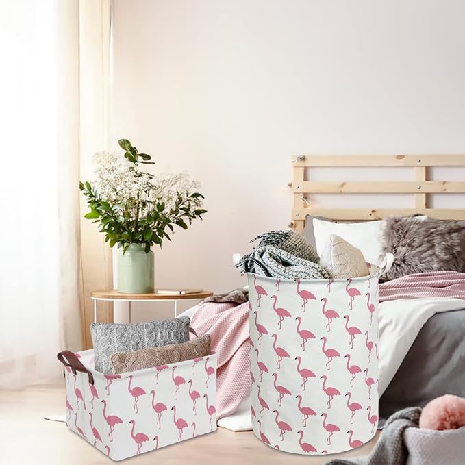 CLOCOR Rectangular Flamingo Storage Basket,Collapsible Cute Pattern Storage Bin,Waterproof Coating Storage Box with Handles,Gift Baskets, Shelf Basket (Flamingo) - Image 3