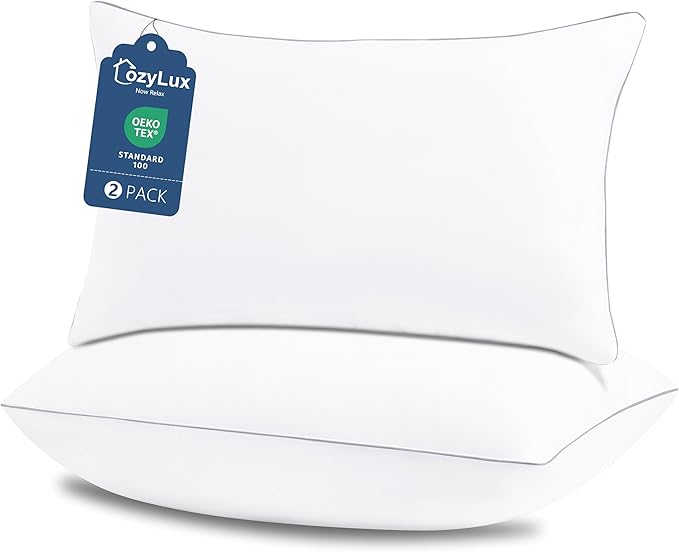 CozyLux Soft Supportive Bed Pillows for Side and Back Sleepers, Oeko-Tex Certified Down Alternative Filling, Hotel Quality Fluffy Sleeping Pillow, Queen Size Set of 2, White, 18" x 28"