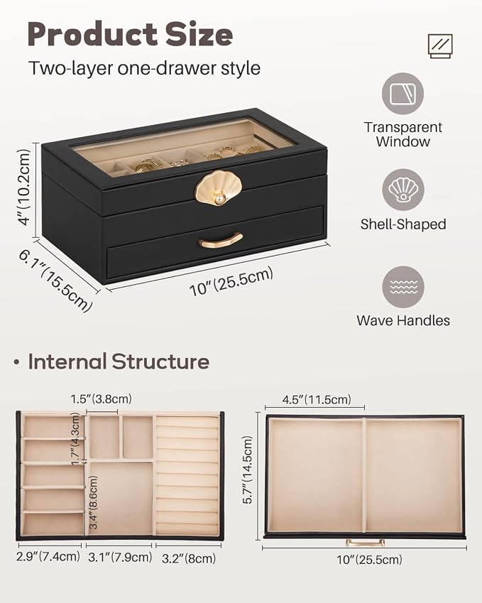 Enthralite Jewelry Box with 1 Drawers : Jewelry Display Organizer for Earrings Necklaces - Gift for Girls Women | Black - Image 9