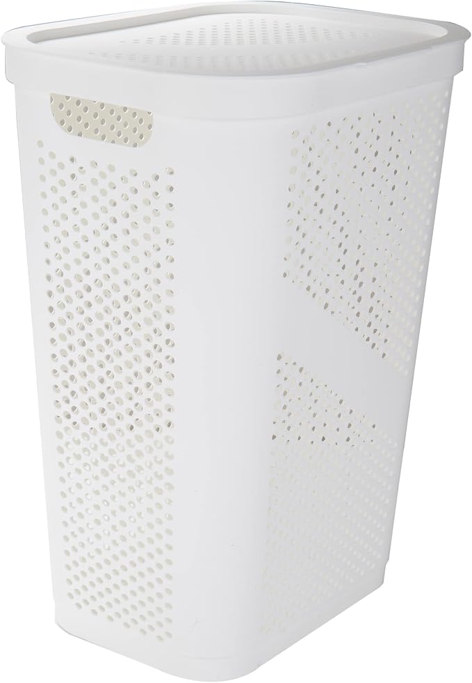 Mind Reader 60L Slim Laundry Hamper, Clothes Basket, Lid, Ventilated, Plastic, Set of 2, White - Image 6