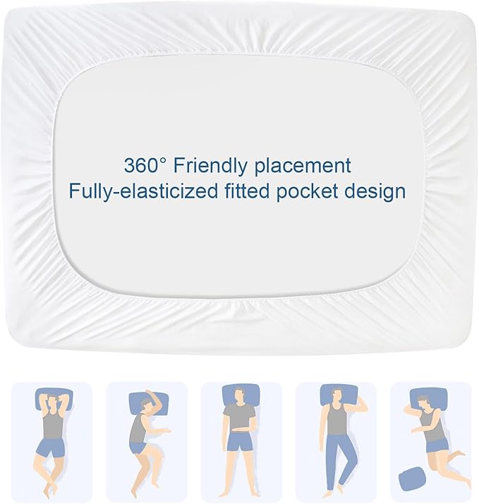 Split Top King Mattress Protector Pad Waterproof Quilted, 34" Top Split from Head (Not Full Split King), Mattress Cover for Adjustable Bed Up to 18", (White)