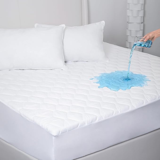 King Size Mattress Protector, Waterproof Pad Cover, Soft, Breathable,Noiseless, 6-18 Inch Deep Pocket, White for Home Hotel Bedroom,Easy wash