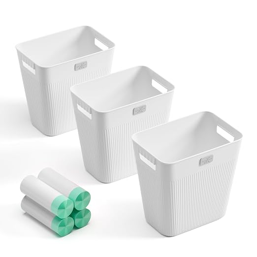 JOYMOOP Slim Trash Can 3-Pack, 2.9 Gallon Plastic Wastebasket for Bathroom, Bedroom, Office, Kitchen with 4 Rolls Bags, White by JOYMOOP