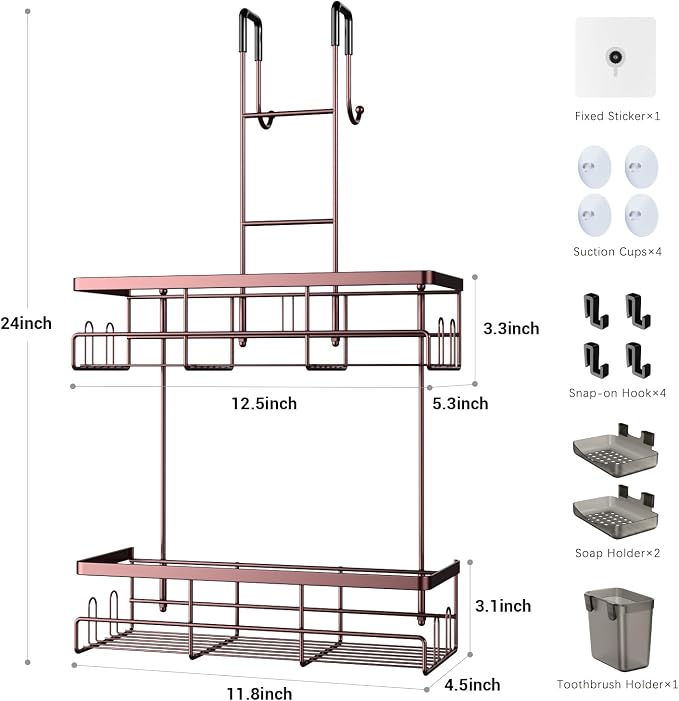 Aitatty Over the Door Hanging Shower Caddy: Rustproof Hanging Organizer over the Door - No Drilling Bathroom Rack for Inside Shower Bronze - Image 7