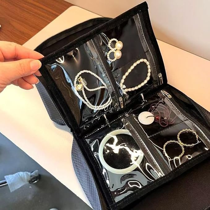 GSXRB Waterproof Anti-Tarnish Jewelry Organizer for Travel - Large Capacity Foldable Jewelry Box with 36 Compartments, Portable Earring Necklace Ring Organizer (Black) - Image 5