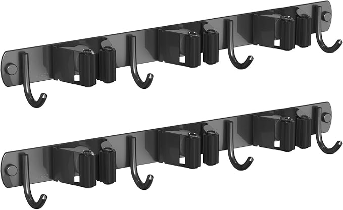 CUXIXA 2 Pack Mop and Broom Holder Wall Mount, Non-slip Broom Hanger Wall Mount, Heavy Duty Mop Broom Organizer for Kitchen Garden Garage Laundry Room Wall Decor Organization and Storage Black 3R4H by CUXIXA