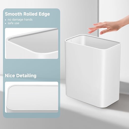 TIPGO Small Metal Trash Can, 2.1 Gallon Slim Trash Can for Bathroom, Wastebasket Garbage Bin for Bedroom, Office, Kitchen, Under Sink (White) - Image 5