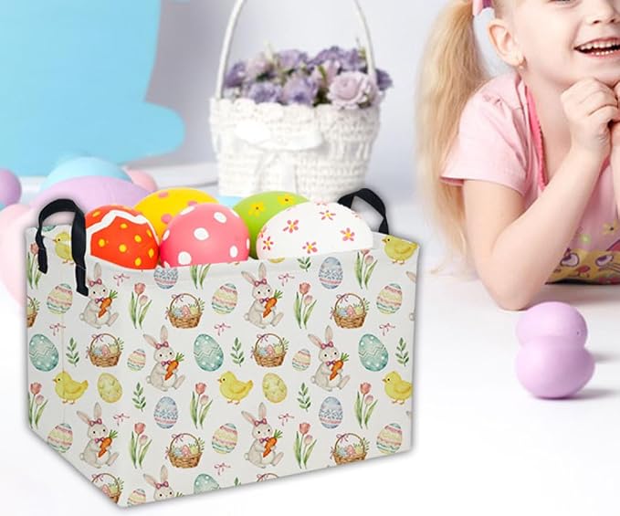 Easter Basket for Kids Easter Gift Basket Empty Baby Easter Basket for Boys and Girls Rectangular Toy Storage Basket Organizer Bin Box Cute Easter Egg Room Decor for Home(Easter Gift Basket) - Image 5