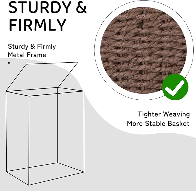 OIAHOMY Laundry Hamper with Lid, 90L(23.8 Gal) Large Wicker Laundry Basket for Bedroom, Handwoven Paper Rope Clothes Hamper with Washable Liner & Metal Frame, Decorative Organizer for Bathroom Brown - Image 4