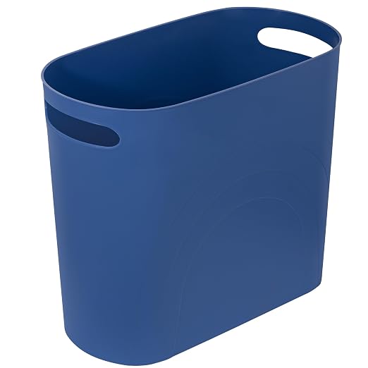 rejomiik Small Trash Can, 3.5 Gallon Slim Garbage Can Plastic Waste Basket with Handles Container Bin for Narrow Spaces Bathroom, Bedroom, Kitchen, Office at Home, Blue by rejomiik
