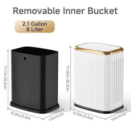 TIPGO Bathroom Trash Can with Lid, 2.1 Gallon / 8 Liter Small Garbage Can, Press Top Bin, Stainless Steel Wastebasket with Pop-Up Lid for Bedroom, Living Room, Office (White) - Image 5