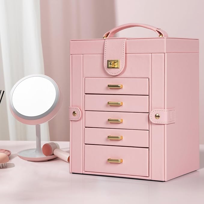 AKOZLIN Large Jewelry Box Organizer Functional with Big Mirror, Leather Jewelry Storage Case for Women Girls Ring Necklace Earring Bracelet Holder Organizer - Image 7