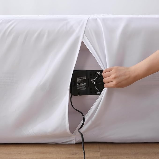 Queen Air Bed Mattress Pad with 15-24 Inch Deep Pockets - Waterproof Protector for Warm Sleep & Cold Air Insulation,Perfect for Camping, Guest Bed, Pets & Overnight Visitors-White