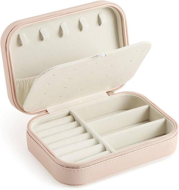 CASEGRACE Travel Jewelry Case, Double Layer Travel Jewelry Organizer for Necklace Earring Rings Jewelry Display Case for Women, Pink - Image 7