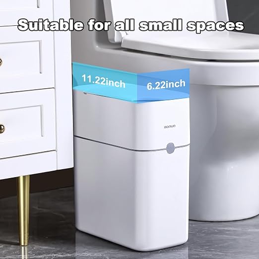 MOPUP Bathroom Trash Can, Automatic Bagging Garbage Can, 3.5 Gallon Slim Smart Small Plastic Trash Bin, Narrow Motion Sensor Trash Can for Bedroom, Office White - Image 4