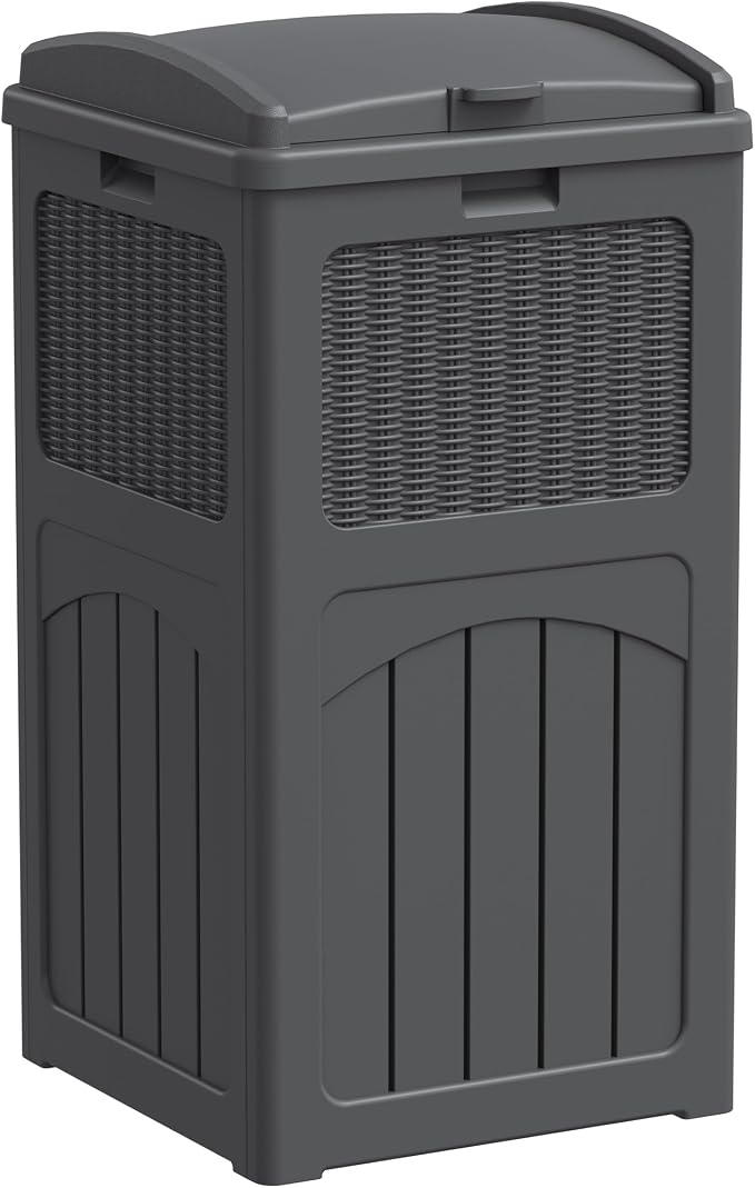 Greesum 33 Gallon Outdoor Trash Can with Lid, Waterproof Resin Garbage Bin for Hideaway, Deck, Patio, Gray by BuynowfromGreesum
