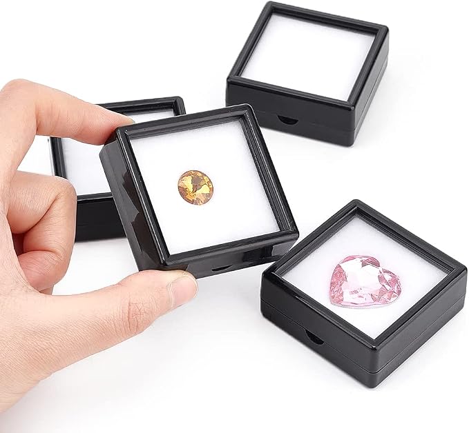 BENECREAT 12PCS Black Gemstone Display Box, Square Acrylic Diamond Jewellery Tray Box Container with Clear Lids and Sponge for Gems, Stone, Pendants, Crystal - Image 3