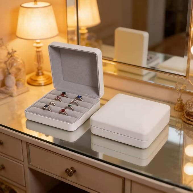 Small Ring Organizer Box, Portable Jewelry Rings Display Collector Case, Jewelry Ring Tray holder Showcase. Modern Rings Storage Boxes Fit for Women, Girl for Travel (White) - Image 8