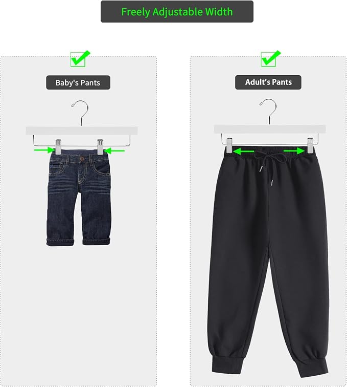 Nature Smile Wooden Pants Hangers Wood Bottom Jeans Skirt Hanger with Clips Anti Rust Hook Pack of 10 (White) - Image 5