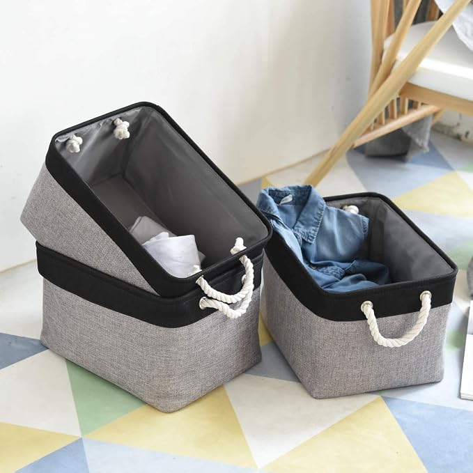 TheWarmHome Storage Basket for Organizing- 16x12x8 inch 1 Pack Fabric Storage Cubes, Bins for Organization for Shelves Organizer Gift Laundry Cloth Toy (Grey & Black) - Image 4