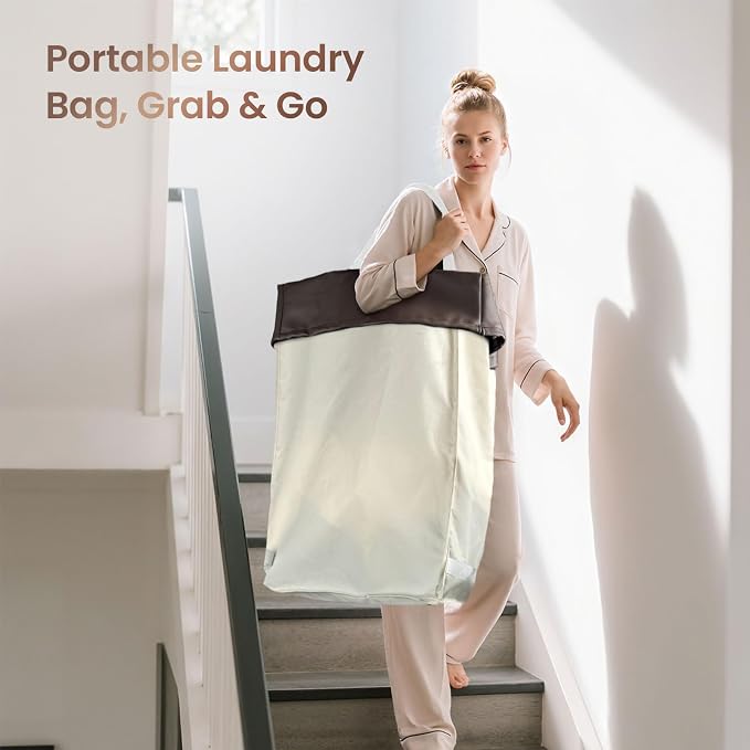 160L Laundry Hamper with Wheels and Handle, 2-Section Rolling Hamper for Laundry, Large Laundry Basket with Wheels, Rolling Laundry Basket Clothes Hamper for Home, Bathroom and Dorm(Beige) - Image 7