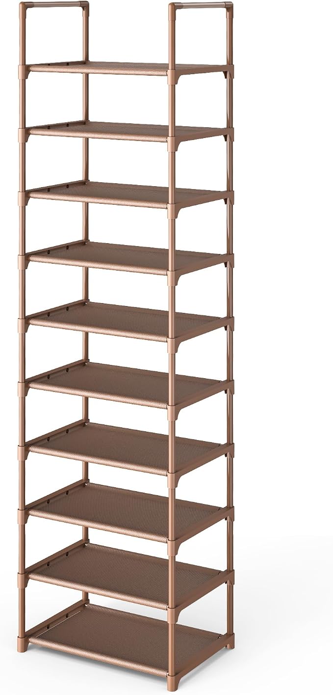 Kitsure Shoe Rack - 10-Tier Shoe Organizer with Detachable Fabric Shelves & Metal Frame, Tall Shoe Rack for Closet, Entrance, Living Room, 16.9" Wide - 10 Tier, Brown by Kitsure