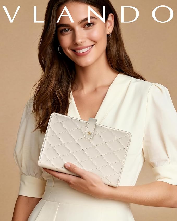 VLANDO Travel Jewelry Organizer Case,Large Jewelry Storage Book Ring Binder with Clear Zipper Velvet Jewelry Pouches Bags for Rings,Bracelet,Earrings-Cream White - Image 4