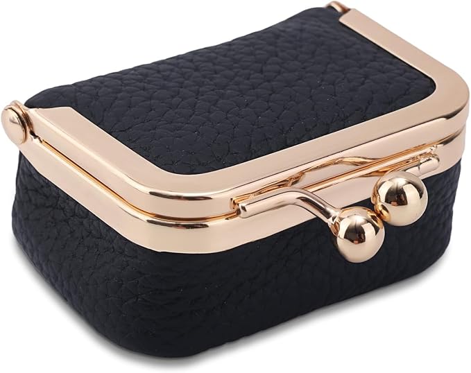 Genuine Leather Mini Jewelry Box & Vintage Wallet for Women - Compact Travel Coin Purse, Lipstick Storage Organizer, Retro Leather Clutch Case (Black/Mini) by Unknown