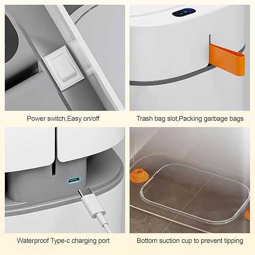 funest Smart Bathroom Trash Can with Lid- 3.5 Gallon Rechargeable Motion Sensor Trash Can,Waterproof Automatic Garbage Can with Automatic Suction Bag Feature,Waste Bin for Bedroom, Kitchen, Office - Image 6