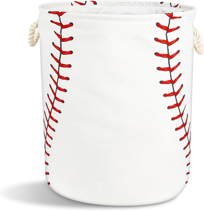 Baseball Texture Laundry Basket with Handles Collapsible Laundry Hamper Waterproof Toy Organizer Funny Dirty Clothes Hamper for College Dorm Bathroom Bedroom by Unknown