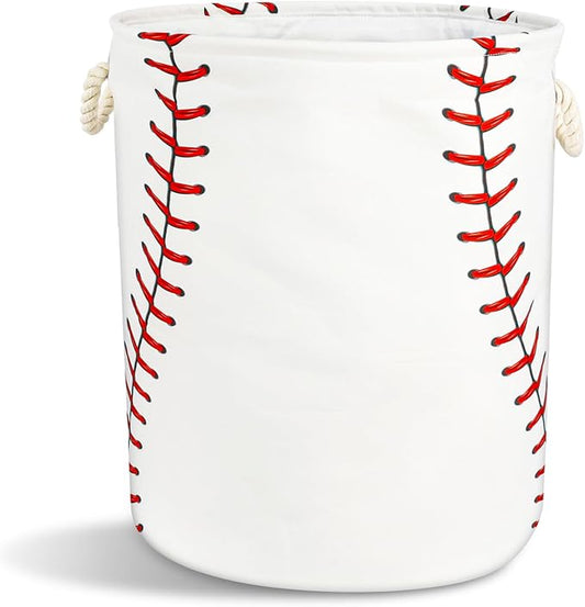 Baseball Texture Laundry Basket with Handles Collapsible Laundry Hamper Waterproof Toy Organizer Funny Dirty Clothes Hamper for College Dorm Bathroom Bedroom by Unknown