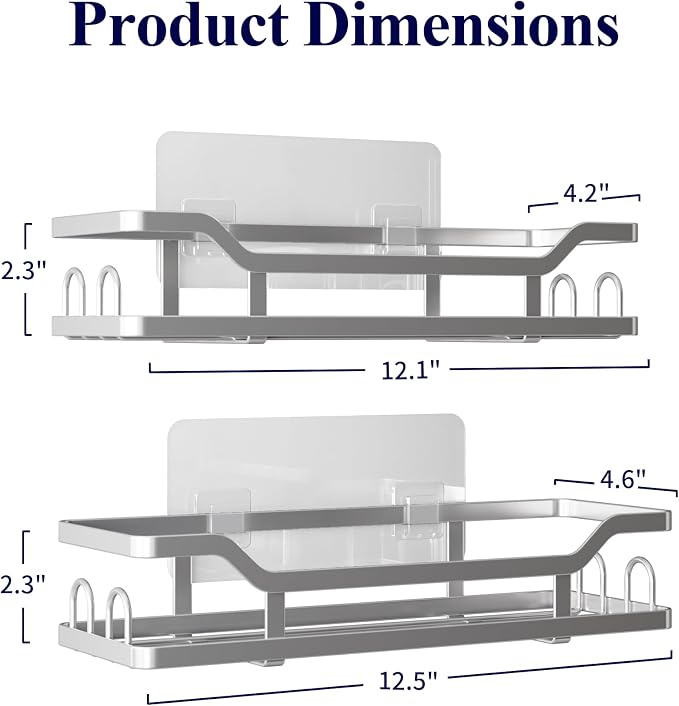 Kitsure Shower Caddy Extra Large - Adhesive Shower Organizer, Stainless Steel Shelf for Inside Shower, No Drill Bathroom Organizers and Storage, Home Decor Accessories, 2 Pack,Sliver - Image 2