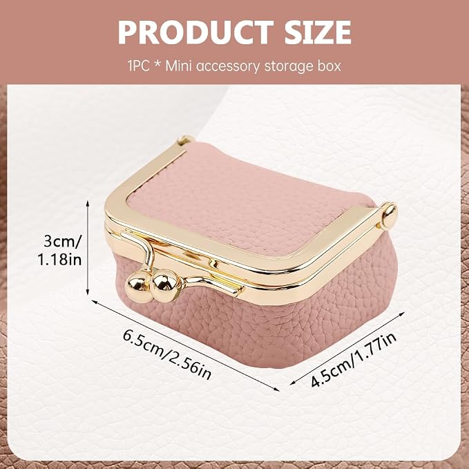 PU Leather Mini Jewelry Box, Vintage Portable Mini Jewelry Organizer with Kiss Lock, Compact Travel Case for Rings, Earrings, Necklaces - Ideal Gift for Women - Image 2