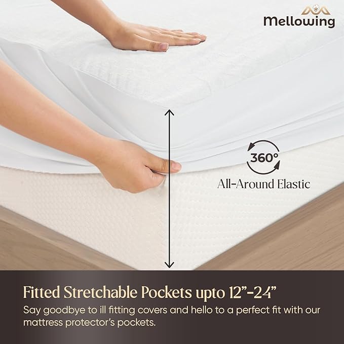 100% Terry Cotton Split Top King 32" Mattress Protector for Adjustable Bed- Flex Mattress Cover Ultra Soft Durable Waterproof Breathable Machine Washable Fitted Sheet Fits up to 12'' Deep Pocket