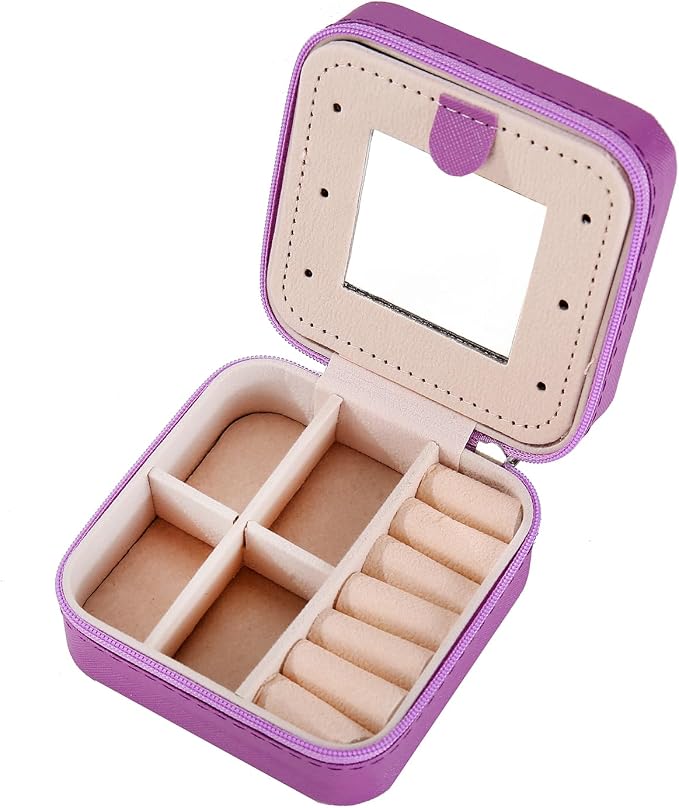 KElofoN Travel jewelry case Travel jewelry box Travel Jewelry Organizer Small Jewelry Organizer Box Gift for Girls Women with Mirror(Purple) - Image 5