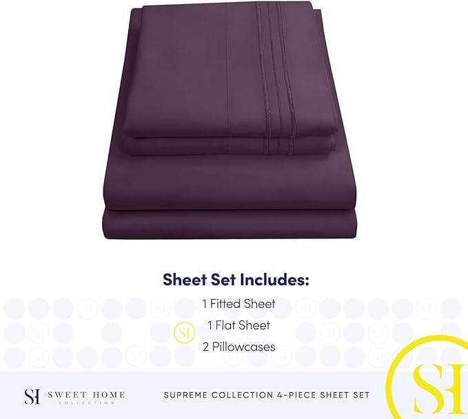 Queen Size Bed Sheets - Breathable Luxury Sheets with Full Elastic & Secure Corner Straps Built In - 1800 Supreme Collection Extra Soft Deep Pocket Bedding Set, Sheet Set, Queen, Purple