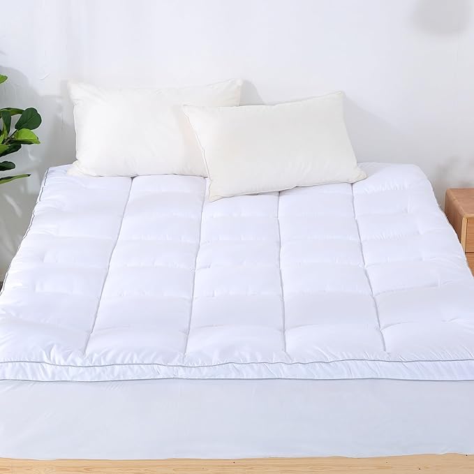 EVOLIVE Microfiber Mattress Topper Mattress Pad Pillow Cover Quilted Fitted Mattress Protector 8-18" Deep Pocket Cooling Mattress Topper (Queen 80"x60"x2" Inches, White)