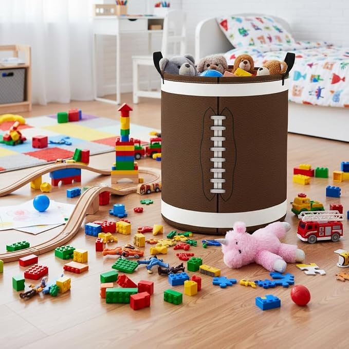 Baby Laundry Basket Baby Nursery Hamper Kids Laundry Basket Toy Storage Bin for Boys Room Decor Gift Baskets for Bedroom Bathroom(Football) - Image 4