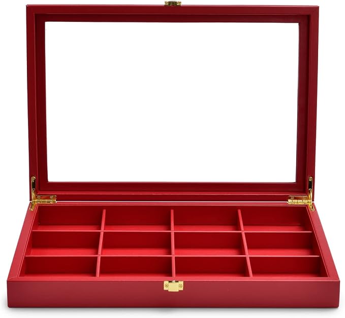Oirlv 12 Gird Jewelry Tray with Acrylic Lid Premium Leather Jewelry Organizer Box Transparent Lid Bracelet Bangle Storage Case for Women Gift by Oirlv