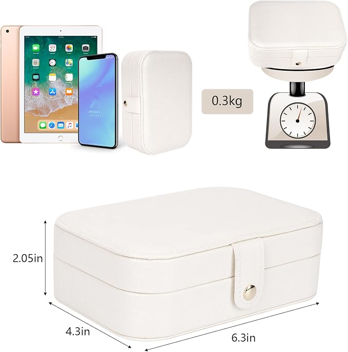 FEISCON Travel Jewelry Box, Jewelry Organizer for Girls Gift Small Jewelry Storage Box for Necklace Ring and Earrings Girls Jewelry Box/WHITE - Image 4